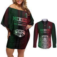 Mexico Football Custom Couples Matching Off Shoulder Short Dress and Long Sleeve Button Shirt Mexico's Make History 2025 Flag Style - Wonder Print Shop