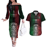 Mexico Football Custom Couples Matching Off The Shoulder Long Sleeve Dress and Hawaiian Shirt Mexico's Make History 2025 Flag Style - Wonder Print Shop