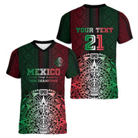 Mexico Football Custom Women V-Neck T-Shirt Mexico's Make History 2025 Flag Style - Wonder Print Shop