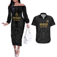 Mexico Football Custom Couples Matching Off The Shoulder Long Sleeve Dress and Hawaiian Shirt Mexico's Make History 2025 Gold Style - Wonder Print Shop