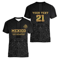 Mexico Football Custom Women V-Neck T-Shirt Mexico's Make History 2025 Gold Style - Wonder Print Shop