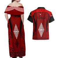 Tonga Rugby Couples Matching Off Shoulder Maxi Dress and Hawaiian Shirt Go Champions World Cup 2023 Ngatu Unique LT9 - Wonder Print Shop