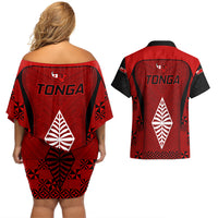 Tonga Rugby Couples Matching Off Shoulder Short Dress and Hawaiian Shirt Go Champions World Cup 2023 Ngatu Unique LT9 - Wonder Print Shop