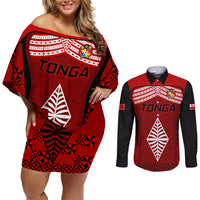 Tonga Rugby Couples Matching Off Shoulder Short Dress and Long Sleeve Button Shirts Go Champions World Cup 2023 Ngatu Unique LT9 - Wonder Print Shop