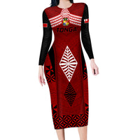Tonga Rugby Long Sleeve Bodycon Dress Go Champions World Cup 2023 Ngatu Unique - Wonder Print Shop