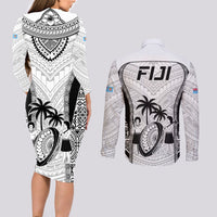 Fiji Rugby Couples Matching Long Sleeve Bodycon Dress and Long Sleeve Button Shirts Go Champions World Cup 2023 Tapa Unique White Vibe LT9 - Wonder Print Shop