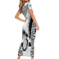 Fiji Rugby Short Sleeve Bodycon Dress Go Champions World Cup 2023 Tapa Unique White Vibe - Wonder Print Shop