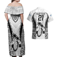 Custom Fiji Rugby Couples Matching Off Shoulder Maxi Dress and Hawaiian Shirt Go Champions World Cup 2023 Tapa Unique White Vibe LT9 - Wonder Print Shop