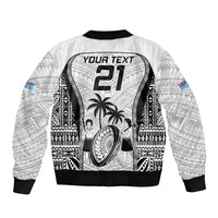 Custom Fiji Rugby Sleeve Zip Bomber Jacket Go Champions World Cup 2023 Tapa Unique White Vibe - Wonder Print Shop
