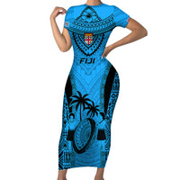 Fiji Rugby Short Sleeve Bodycon Dress Go Champions World Cup 2023 Tapa Unique Blue Vibe - Wonder Print Shop