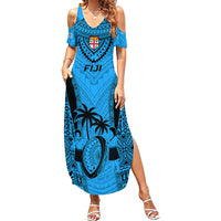 Fiji Rugby Summer Maxi Dress Go Champions World Cup 2023 Tapa Unique Blue Vibe - Wonder Print Shop