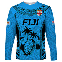 Custom Fiji Rugby Long Sleeve Shirt Go Champions World Cup 2023 Tapa Unique Blue Vibe - Wonder Print Shop