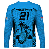 Custom Fiji Rugby Long Sleeve Shirt Go Champions World Cup 2023 Tapa Unique Blue Vibe - Wonder Print Shop