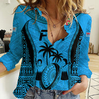 Custom Fiji Rugby Women Casual Shirt Go Champions World Cup 2023 Tapa Unique Blue Vibe - Wonder Print Shop