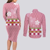 Japanese Asanoha Pattern Couples Matching Long Sleeve Bodycon Dress and Long Sleeve Button Shirt Charm Against Evil Spirits - Wonder Print Shop