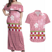 Japanese Asanoha Pattern Couples Matching Off Shoulder Maxi Dress and Hawaiian Shirt Charm Against Evil Spirits - Wonder Print Shop