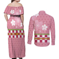 Japanese Asanoha Pattern Couples Matching Off Shoulder Maxi Dress and Long Sleeve Button Shirt Charm Against Evil Spirits - Wonder Print Shop