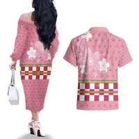 Japanese Asanoha Pattern Couples Matching Off The Shoulder Long Sleeve Dress and Hawaiian Shirt Charm Against Evil Spirits - Wonder Print Shop