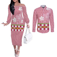 Japanese Asanoha Pattern Couples Matching Off The Shoulder Long Sleeve Dress and Long Sleeve Button Shirt Charm Against Evil Spirits - Wonder Print Shop