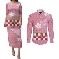 Japanese Asanoha Pattern Couples Matching Puletasi and Long Sleeve Button Shirt Charm Against Evil Spirits - Wonder Print Shop