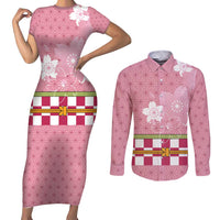 Japanese Asanoha Pattern Couples Matching Short Sleeve Bodycon Dress and Long Sleeve Button Shirt Charm Against Evil Spirits - Wonder Print Shop