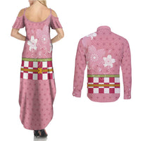 Japanese Asanoha Pattern Couples Matching Summer Maxi Dress and Long Sleeve Button Shirt Charm Against Evil Spirits - Wonder Print Shop