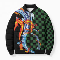 Japanese Asanoha Pattern Bomber Puffer Jacket Sun Flame Slayer Dragon Hinokami Kagura Spirit - Wonder Print Shop