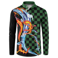 Japanese Asanoha Pattern Button Sweatshirt Sun Flame Slayer Dragon Hinokami Kagura Spirit - Wonder Print Shop