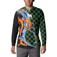 Japanese Asanoha Pattern Button Sweatshirt Sun Flame Slayer Dragon Hinokami Kagura Spirit - Wonder Print Shop