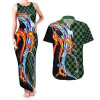 Japanese Asanoha Pattern Couples Matching Tank Maxi Dress and Hawaiian Shirt Sun Flame Slayer Dragon Hinokami Kagura Spirit - Wonder Print Shop