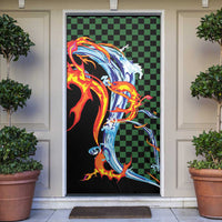 Japanese Asanoha Pattern Door Cover Sun Flame Slayer Dragon Hinokami Kagura Spirit - Wonder Print Shop