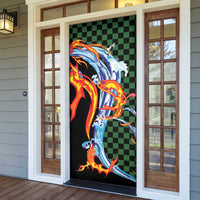 Japanese Asanoha Pattern Door Cover Sun Flame Slayer Dragon Hinokami Kagura Spirit - Wonder Print Shop