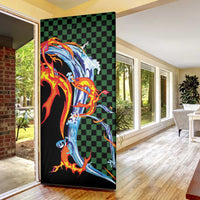 Japanese Asanoha Pattern Door Cover Sun Flame Slayer Dragon Hinokami Kagura Spirit - Wonder Print Shop