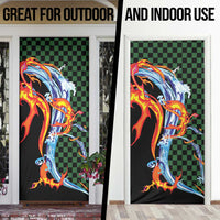 Japanese Asanoha Pattern Door Cover Sun Flame Slayer Dragon Hinokami Kagura Spirit - Wonder Print Shop