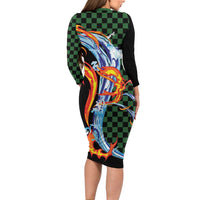 Japanese Asanoha Pattern Family Matching Long Sleeve Bodycon Dress and Hawaiian Shirt Sun Flame Slayer Dragon Hinokami Kagura Spirit - Wonder Print Shop