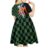Japanese Asanoha Pattern Kid Short Sleeve Dress Sun Flame Slayer Dragon Hinokami Kagura Spirit - Wonder Print Shop