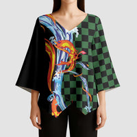 Japanese Asanoha Pattern Kimono Sleeve Blouse Sun Flame Slayer Dragon Hinokami Kagura Spirit - Wonder Print Shop