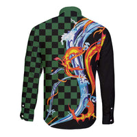 Japanese Asanoha Pattern Long Sleeve Button Shirt Sun Flame Slayer Dragon Hinokami Kagura Spirit - Wonder Print Shop