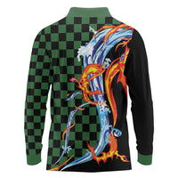 Japanese Asanoha Pattern Long Sleeve Polo Shirt Sun Flame Slayer Dragon Hinokami Kagura Spirit - Wonder Print Shop
