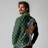 Japanese Asanoha Pattern Long Sleeve Polo Shirt Sun Flame Slayer Dragon Hinokami Kagura Spirit - Wonder Print Shop