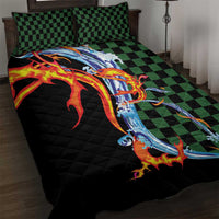 Japanese Asanoha Pattern Quilt Bed Set Sun Flame Slayer Dragon Hinokami Kagura Spirit - Wonder Print Shop