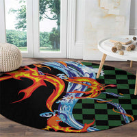 Japanese Asanoha Pattern Round Carpet Sun Flame Slayer Dragon Hinokami Kagura Spirit - Wonder Print Shop