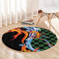 Japanese Asanoha Pattern Round Carpet Sun Flame Slayer Dragon Hinokami Kagura Spirit - Wonder Print Shop