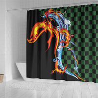 Japanese Asanoha Pattern Shower Curtain Sun Flame Slayer Dragon Hinokami Kagura Spirit - Wonder Print Shop