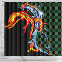 Japanese Asanoha Pattern Shower Curtain Sun Flame Slayer Dragon Hinokami Kagura Spirit - Wonder Print Shop