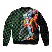Japanese Asanoha Pattern Sleeve Zip Bomber Jacket Sun Flame Slayer Dragon Hinokami Kagura Spirit - Wonder Print Shop