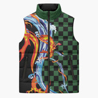 Japanese Asanoha Pattern Sleeveless Puffer Jacket Sun Flame Slayer Dragon Hinokami Kagura Spirit - Wonder Print Shop