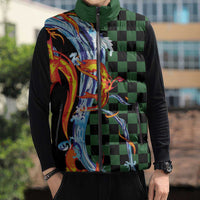 Japanese Asanoha Pattern Sleeveless Puffer Jacket Sun Flame Slayer Dragon Hinokami Kagura Spirit - Wonder Print Shop