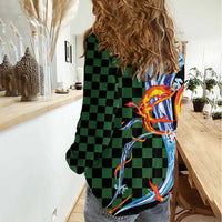 Japanese Asanoha Pattern Women Casual Shirt Sun Flame Slayer Dragon Hinokami Kagura Spirit - Wonder Print Shop