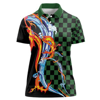 Japanese Asanoha Pattern Women Polo Shirt Sun Flame Slayer Dragon Hinokami Kagura Spirit - Wonder Print Shop